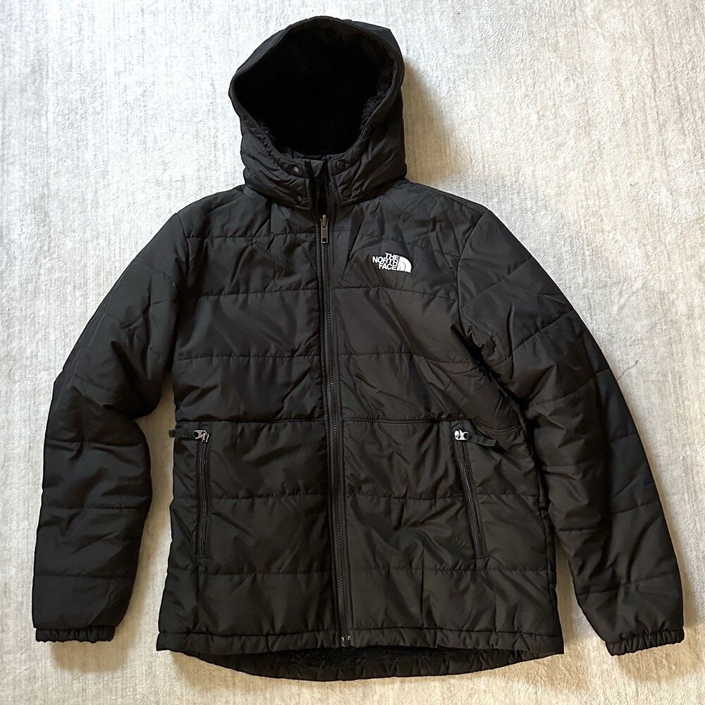 The North Face Mt Chimbo Reversible Puffer Jacket Hooded Boys XXL 18-20 Black